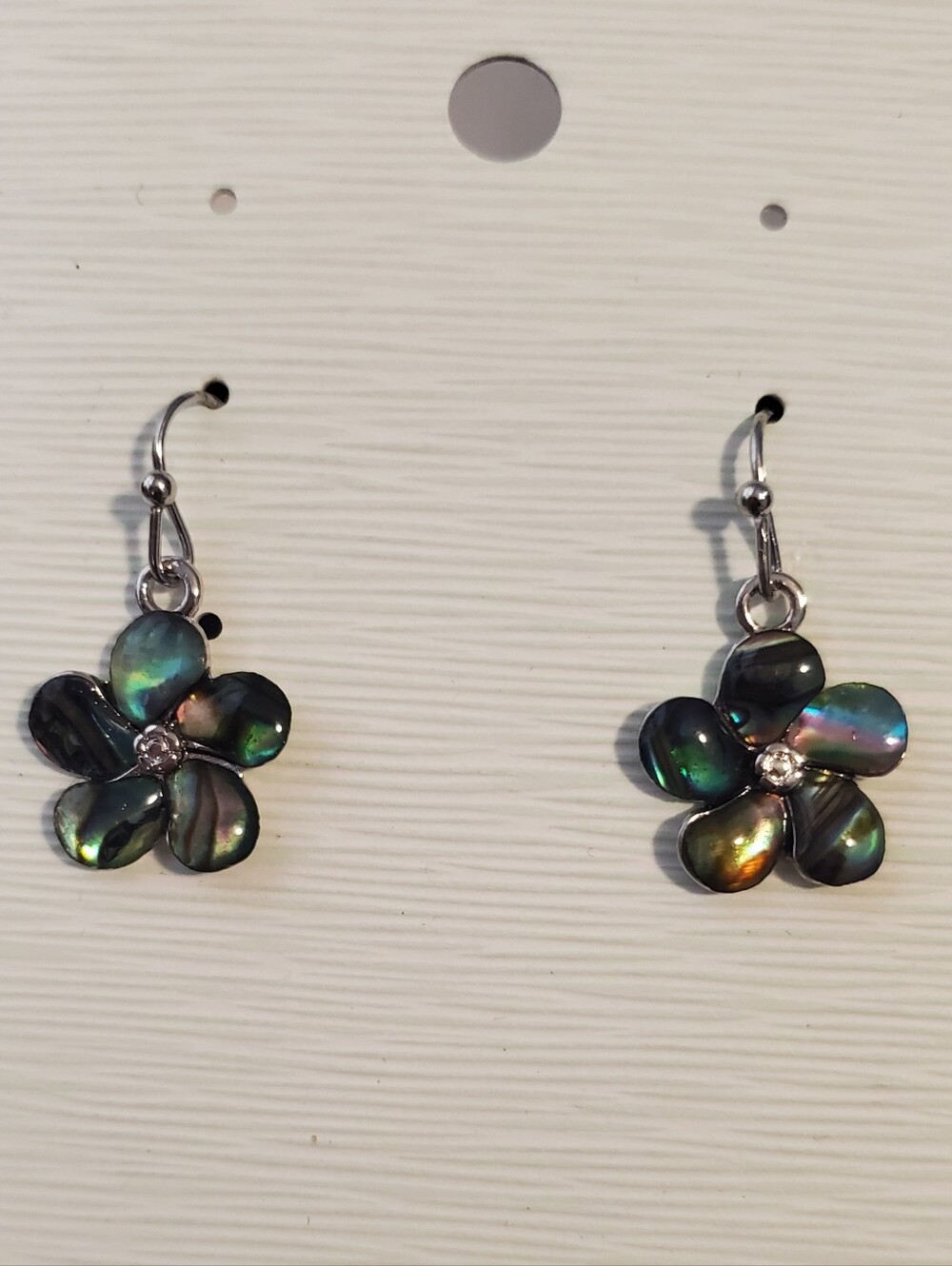 Flower Drop Earrings - Iridescent Black-Green